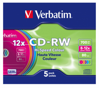 Диск CD-RW Verbatim 700Mb 12x Slim case (5шт) Color (43167) - купить недорого с доставкой в интернет-магазине