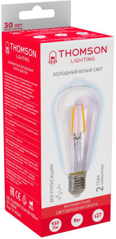 Лампа филам. Thomson Filament TH-B2342 9Вт цок.:E27 эдисон 220B 6500K св.свеч.бел.хол. ST64 (упак.:1шт) - купить недорого с доставкой в интернет-магазине
