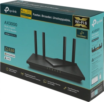 Роутер беспроводной TP-Link Archer AX55 Pro AX3000 100/1000/2500BASE-T черный - купить недорого с доставкой в интернет-магазине