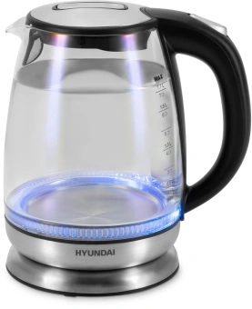 Чайник электрический Hyundai HYK-G8800 1.7л. 2200Вт черный/серебристый корпус: стекло - купить недорого с доставкой в интернет-магазине