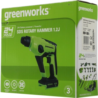 Перфоратор Greenworks GD24SDS1 патрон:SDS-plus уд.:1.2Дж аккум. (кейс в комплекте) - купить недорого с доставкой в интернет-магазине