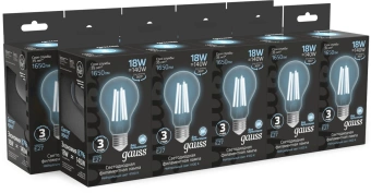 Лампа филам. Gauss Filament 18Вт цок.:E27 груша св.свеч.бел.нейт. (упак.:10шт) (102902218) - купить недорого с доставкой в интернет-магазине