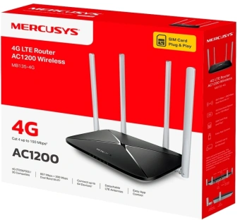 Роутер Mercusys MB135-4G AC1200 10/100BASE-TX/3G/4G cat.4 черный - купить недорого с доставкой в интернет-магазине