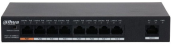 Коммутатор Dahua DH-PFS3009-8ET1GT-96 8x100Mb 1G 7PoE+ 96W неуправляемый - купить недорого с доставкой в интернет-магазине