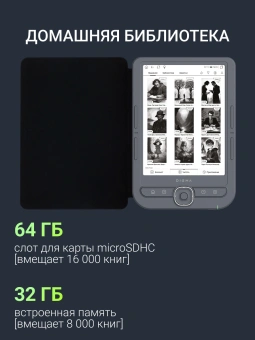 Электронная книга Digma syne 6" E-ink HD Pearl 758x1024 600MHz 128Mb/4Gb/SD/microSDHC/подсветка дисплея темно-серый (в компл.:обложка) - купить недорого с доставкой в интернет-магазине