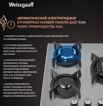 Газовая варочная поверхность Weissgauff HGG 431 XRV нержавеющая сталь - купить недорого с доставкой в интернет-магазине