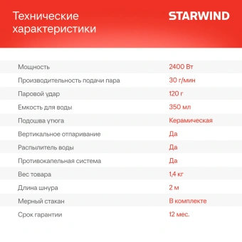 Утюг Starwind SIR2433 2400Вт фиолетовый/белый - купить недорого с доставкой в интернет-магазине