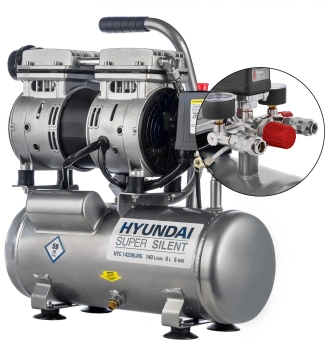 Компрессор поршневой Hyundai HYC 14206LMS безмасляный 140л/мин 6л 750Вт серебристый - купить недорого с доставкой в интернет-магазине