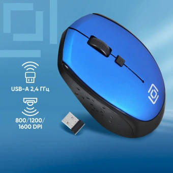 Мышь Оклик 488MW черный/синий оптическая 1600dpi беспров. USB для ноутбука 4but (1196569) - купить недорого с доставкой в интернет-магазине
