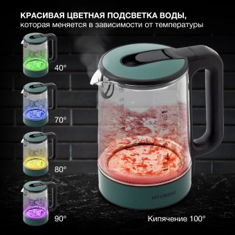 Чайник электрический Hyundai HYK-S4805 1.7л. 2200Вт темно-зеленый корпус: стекло/пластик - купить недорого с доставкой в интернет-магазине