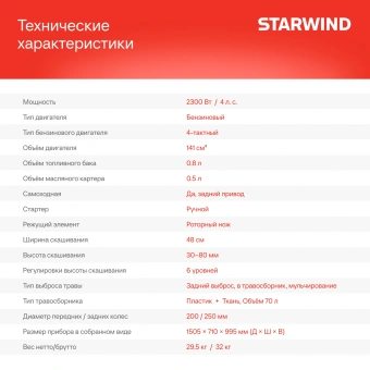 Газонокосилка роторная Starwind GLM-S19Z.140 (LMD19S01) 2.3Вт - купить недорого с доставкой в интернет-магазине