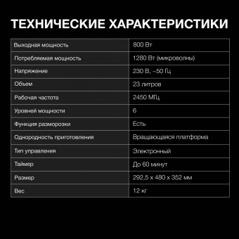 Микроволновая Печь Hyundai HYM-D2079 23л. 800Вт черный - купить недорого с доставкой в интернет-магазине