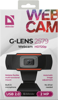 Камера Web Defender G-Lens 2579 черный 2Mpix (1280x720) USB2.0 с микрофоном - купить недорого с доставкой в интернет-магазине