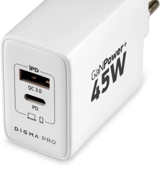 Сетевое зар./устр. Digma Pro DPW4A 45W 3A (PD+QC) USB-C/USB-A универсальное белый (DPW4A5GX11WH) - купить недорого с доставкой в интернет-магазине