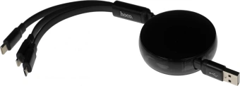 Кабель Hoco X78 Easy pull storage 3-in-1 91290 USB (m)-Lightning (m)/USB Type-C (m)/micro USB (m) 1м черный - купить недорого с доставкой в интернет-магазине