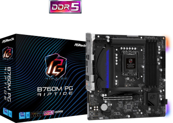 Материнская плата Asrock B760M PG RIPTIDE Soc-1700 Intel B760 4xDDR5 mATX AC`97 8ch(7.1) 2.5Gg RAID+HDMI+DP - купить недорого с доставкой в интернет-магазине