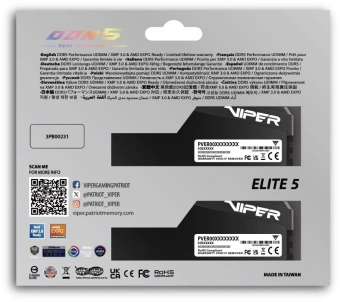 Память DDR5 2x16GB 6000MHz Patriot VEUR532G6028K Viper Elite 5 Ultra RGB RTL Gaming PC5-48000 CL28 DIMM 288-pin 1.4В kit single rank с радиатором Ret - купить недорого с доставкой в интернет-магазине