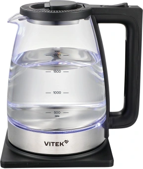 Чайник электрический Vitek VT-WK1071 1.7л. 1800Вт черный/серебристый корпус: стекло - купить недорого с доставкой в интернет-магазине