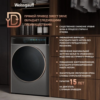 Стиральная машина Weissgauff WM 58411 Direct Drive Inverter Premium класс: A+++ загр.фронтальная макс.:11кг темно-серебристый инвертор - купить недорого с доставкой в интернет-магазине