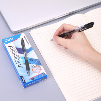 Набор ручек шариков. Deli Arrow (EQ01920-P) прозрачный/черный d=0.7мм черн. черн. кор.карт. (12шт) резин. манжета - купить недорого с доставкой в интернет-магазине