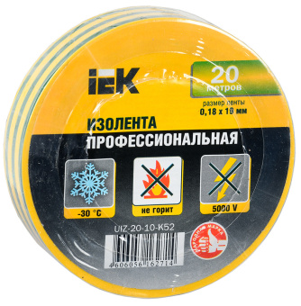 Изолента IEK ш.19мм 20м желтый/зеленый (UIZ-20-10-K52) - купить недорого с доставкой в интернет-магазине