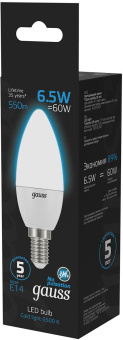 Лампа светодиодная Gauss 103101307 6.5Вт цок.:E14 свеча 220B 6500K св.свеч.бел.хол. (упак.:10шт) - купить недорого с доставкой в интернет-магазине