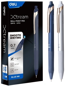 Ручка шариков. автоматическая Deli EQ88-BL d=0.7мм син. черн. карт.уп. игловидный пиш. наконечник резин. манжета чернила пониженной вязкости - купить недорого с доставкой в интернет-магазине