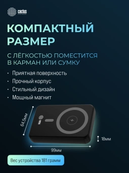 Мобильный аккумулятор Cactus CS-PBFSUA-10000 10000mAh 22.5W 4.5A USB-C беспров.зар. черный - купить недорого с доставкой в интернет-магазине
