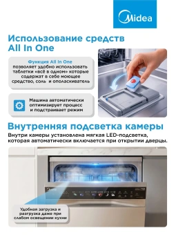 Посудомоечная машина Midea MFD45S460SI серебристый (узкая) инвертор - купить недорого с доставкой в интернет-магазине