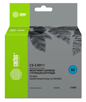 Картридж струйный Cactus CS-C4911 №82 голубой (72мл) для HP DJ 500/800C - купить недорого с доставкой в интернет-магазине