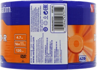 Диск DVD-R Verbatim 4.7Gb 16x wagon wheel (50шт) (43731) - купить недорого с доставкой в интернет-магазине