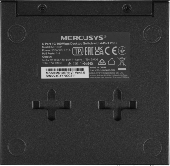 Коммутатор Mercusys MS106P (L2) 6x100Мбит/с 4PoE+ 67W неуправляемый - купить недорого с доставкой в интернет-магазине
