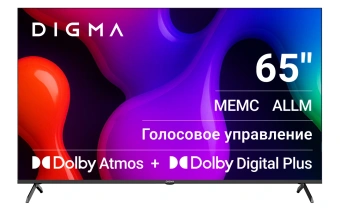 Телевизор QLED Digma 65" DM-LED65UQB31 Google TV Frameless Metal черный/черный 4K Ultra HD 60Hz MEMC DVB-T DVB-T2 DVB-C DVB-S DVB-S2 USB WiFi Smart TV - купить недорого с доставкой в интернет-магазине