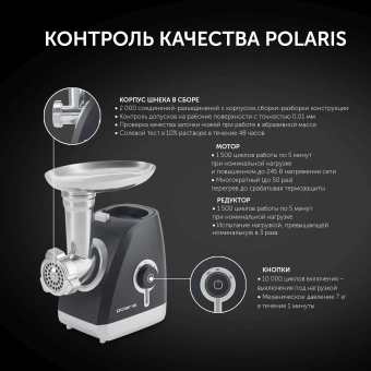 Мясорубка Polaris PMG 2027L 2000Вт черный/серебристый - купить недорого с доставкой в интернет-магазине