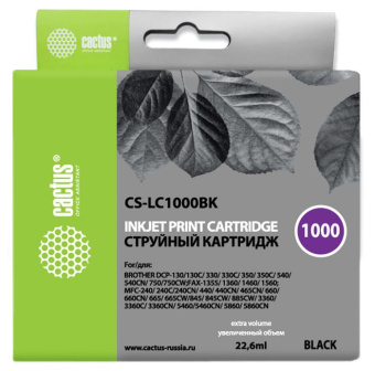 Картридж струйный Cactus CS-LC1000BK черный (22.6мл) для Brother DCP 130C/330С/MFC-240C/5460CN - купить недорого с доставкой в интернет-магазине