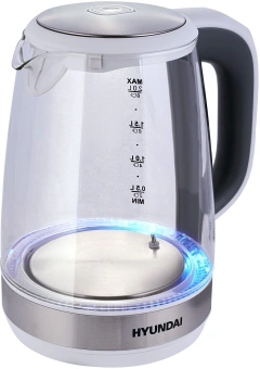 Чайник электрический Hyundai HYK-G8880 2л. 2200Вт серый/серебристый корпус: стекло - купить недорого с доставкой в интернет-магазине