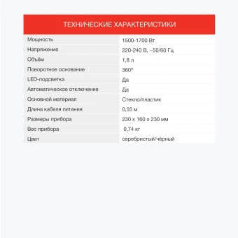 Чайник электрический Starwind SKG1779 1.8л. 1700Вт прозрачный/черный корпус: стекло - купить недорого с доставкой в интернет-магазине