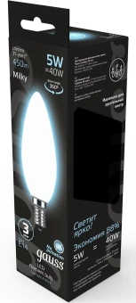 Лампа филам. Gauss Filament 5Вт цок.:E14 свеча 220B св.свеч.бел.нейт. (упак.:1шт) (103201205) - купить недорого с доставкой в интернет-магазине
