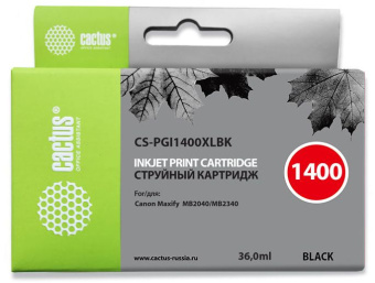 Картридж струйный Cactus CS-PGI1400XLBK PGI-1400 черный (36мл) для Canon MB2050/MB2350/MB2040/MB2340 - купить недорого с доставкой в интернет-магазине