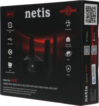 Роутер беспроводной Netis NX62 AX6000 10/100/1000/2500BASE-TX/4G ready черный - купить недорого с доставкой в интернет-магазине