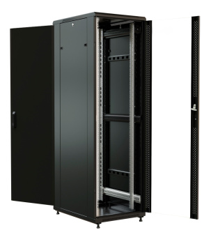 Шкаф коммутационный WRline (WR-TT-3266-AS-RAL9004) напольный 32U 600x600мм пер.дв.стекл задн.дв.стал.лист 2 бок.пан. 800кг черный 510мм 1610мм IP20 сталь - купить недорого с доставкой в интернет-магазине