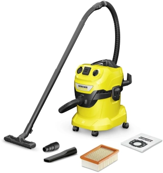 Строительный пылесос Karcher WD 4 P V-20/5/22 1000Вт (уборка: сухая/сбор воды/выдув) желтый - купить недорого с доставкой в интернет-магазине