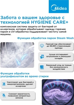 Стиральная машина Midea MFC3814BSW47/W класс: A загр.фронтальная макс.:8кг белый инвертор - купить недорого с доставкой в интернет-магазине