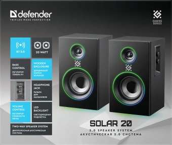 Колонки Defender Solar 20 2.0 черный 20Вт BT беспроводные BT - купить недорого с доставкой в интернет-магазине