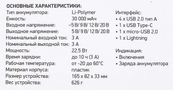 Мобильный аккумулятор Digma DGP-30000-4U 30000mAh QC4.0/PD3.0 22.5W 3A 4xUSB-A/USB-C черный (DGP-30000-4U-B) - купить недорого с доставкой в интернет-магазине