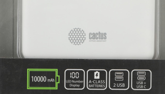 Мобильный аккумулятор Cactus CS-PBFSKT-10000 10000mAh 2.1A 2xUSB-A/USB-C белый - купить недорого с доставкой в интернет-магазине