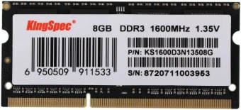 Память DDR3L 8GB 1600MHz Kingspec KS1600D3N13508G RTL PC3L-12800 CL11 SO-DIMM 204-pin 1.35В single rank Ret - купить недорого с доставкой в интернет-магазине