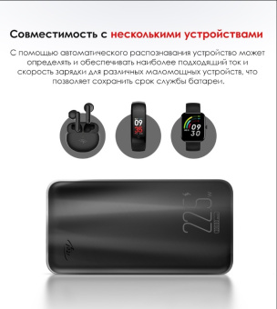 Мобильный аккумулятор Itel Star 200F 20000mAh QC3.0/PD3.0/PE2.0 22.5W 5A 2xUSB-A/USB-C черный - купить недорого с доставкой в интернет-магазине