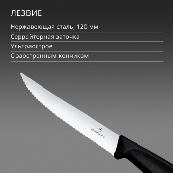Нож кухонный Victorinox Swiss Classic Gourmet (6.7933) стальной разделочный для стейка/пиццы лезв.120мм серрейт. заточка черный - купить недорого с доставкой в интернет-магазине
