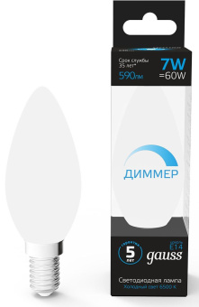 Лампа светодиодная Gauss 103101307-D 7Вт цок.:E14 свеча 150B 6500K св.свеч.бел.хол. (упак.:1шт) - купить недорого с доставкой в интернет-магазине